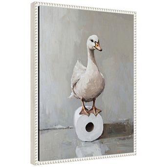 Sylvie Goose Standing on a Bathroom Art Framed Canvas by The Creative Bunch Studio