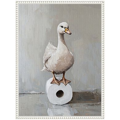 Sylvie Goose Standing on a Bathroom Art Framed Canvas by The Creative Bunch Studio