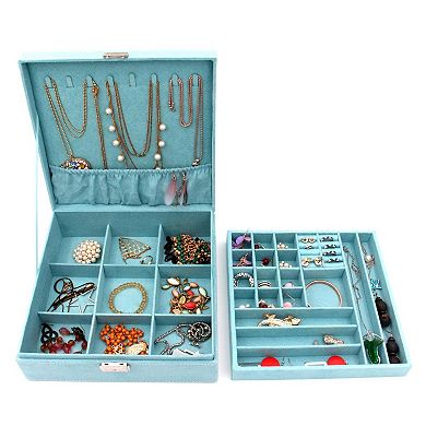 Two-Layer Jewelry Box Organizer with Lock 10.2" Blue Gift