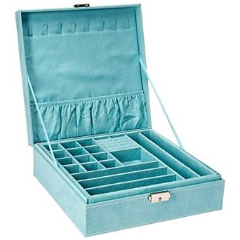 Two-Layer Jewelry Box Organizer with Lock 10.2" Blue Gift