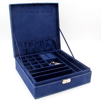 Two-Layer Jewelry Box Organizer with Lock 10.2" Blue Gift