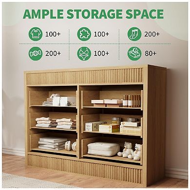 Modern Fluted 6 Drawer Dresser Wooden Storage Chest