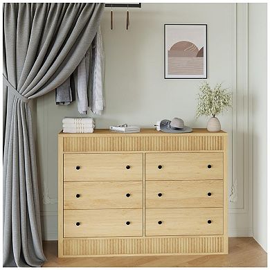 Modern Fluted 6 Drawer Dresser Wooden Storage Chest
