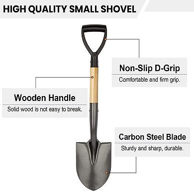 28" Round Shovel with Wooden D-Handle for Gardening