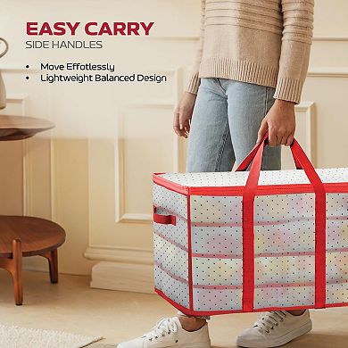 128 Ornament Storage Box Adjustable Dividers Stackable Dual Zipper Red