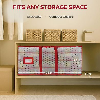 128 Ornament Storage Box Adjustable Dividers Stackable Dual Zipper Red