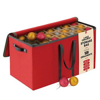 128 Ornament Storage Box Adjustable Dividers Stackable Dual Zipper Red