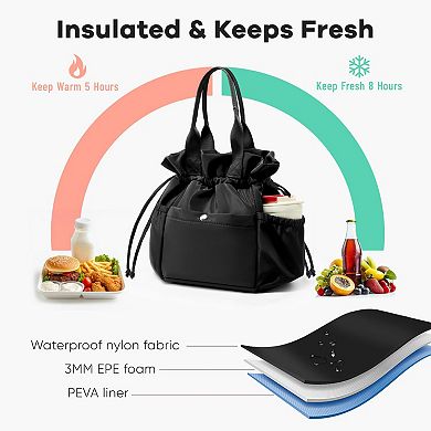 Insulated Lunch Bag Cute Reusable Stain-resistant with Bottle Holder