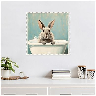 Sylvie Country Bunny White Bathtub Framed Canvas by The Creative Bunch Studio