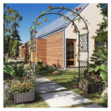 Metal Garden Arbor Trellis with Planter Boxes