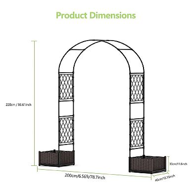 Metal Garden Arbor Trellis with Planter Boxes