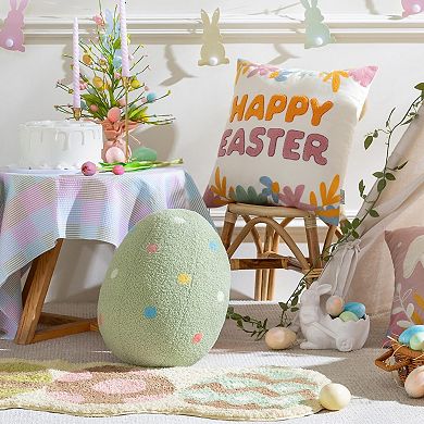 14x11"Egg Shaped Spring Throw Pillow Teddy Sherpa Polka Dots Embroidery