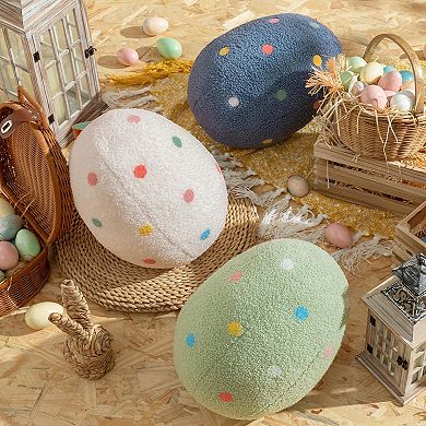 14x11"Egg Shaped Spring Throw Pillow Teddy Sherpa Polka Dots Embroidery
