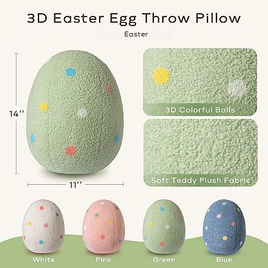 14x11"Egg Shaped Spring Throw Pillow Teddy Sherpa Polka Dots Embroidery