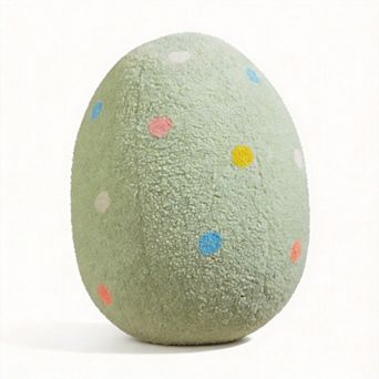 14x11"Egg Shaped Spring Throw Pillow Teddy Sherpa Polka Dots Embroidery