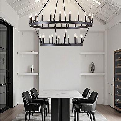 Large 2-Tier Wagon Wheel Chandelier Industrial Black Farmhouse