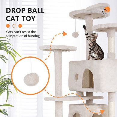 54" Cat Tree Tower Multi-Level Activity Center Sisal Posts Condos Perches Toys