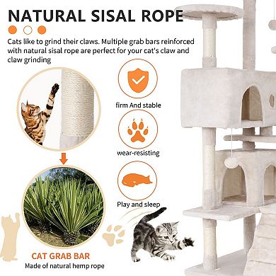 54" Cat Tree Tower Multi-Level Activity Center Sisal Posts Condos Perches Toys