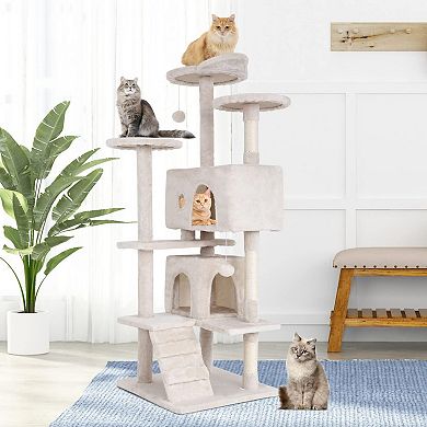 54" Cat Tree Tower Multi-Level Activity Center Sisal Posts Condos Perches Toys