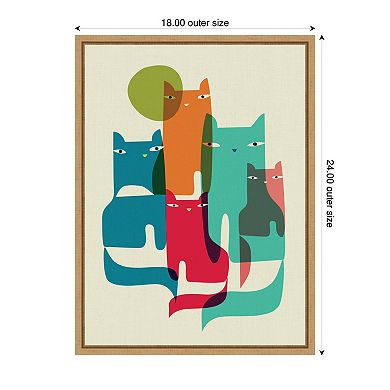 Sylvie Retro Cats Under The Moon Framed Canvas by Rachel Lee