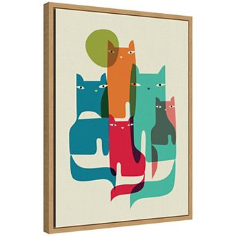 Sylvie Retro Cats Under The Moon Framed Canvas by Rachel Lee