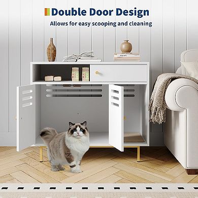 Cat Litter Box Enclosure Furniture with Hidden Litter and Storage