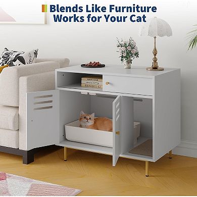Cat Litter Box Enclosure Furniture with Hidden Litter and Storage