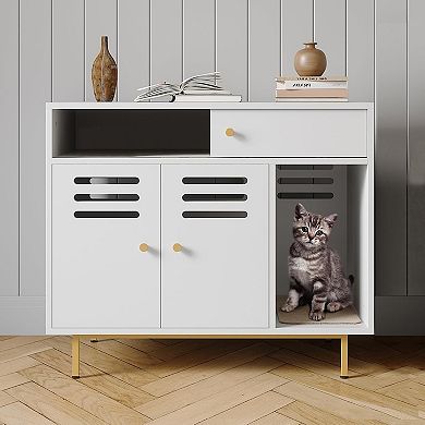 Cat Litter Box Enclosure Furniture with Hidden Litter and Storage