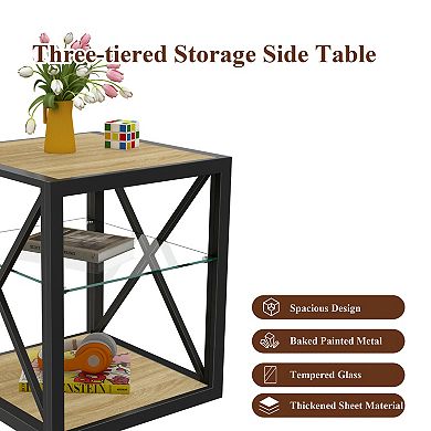 CEWOR 3-Tier Storage Side Table End Table, Small Space Sofa Side Table with MDF Top