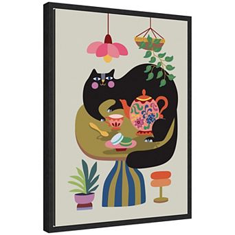 Sylvie Fat Cat Tea Party Framed Canvas by Rachel Lee