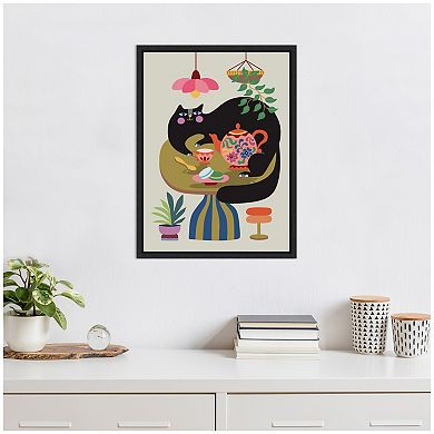 Sylvie Fat Cat Tea Party Framed Canvas by Rachel Lee