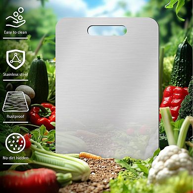 Double-Sided Titanium Stainless Steel Cutting Board for Meat and Vegetables 15.4"L x 11"W