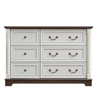 Farmhouse 6-Drawer Bathroom Storage Dresser, Rustic Wooden Chest with Base