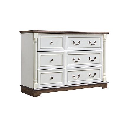 Farmhouse 6-Drawer Bathroom Storage Dresser, Rustic Wooden Chest with Base