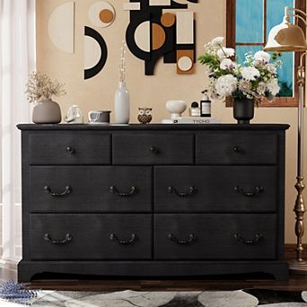 54" Rustic 7-Drawer Dresser for Bedroom, Farmhouse Wood Chest of Drawers with Metal Handles