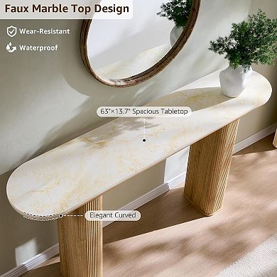 63" Long Console Table, Modern Fluted Sofa Table for Entryway, Hallway, Living Room Behind Couch