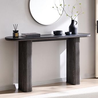 63" Long Console Table, Modern Fluted Sofa Table for Entryway, Hallway, Living Room Behind Couch