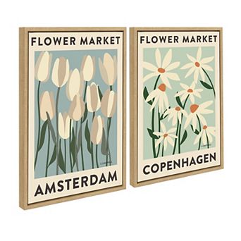Sylvie Flower Market 3 and 4 Framed Canvas Art Set by Carrie Cantwell