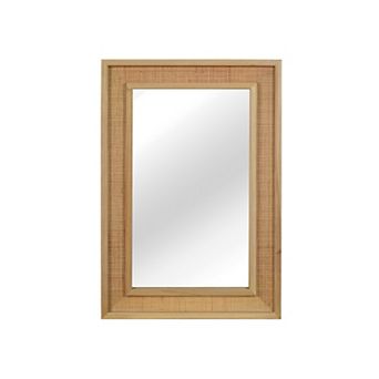 20x30 Rattan Rectangle Solid Wood Frame Decorative Mirror, Natural Wood Color