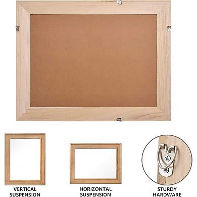 20x30 Rattan Rectangle Solid Wood Frame Decorative Mirror, Natural Wood Color