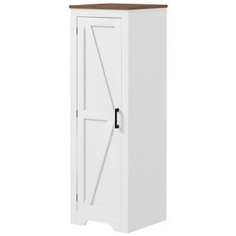 Living Room Floor Pantry Cabinet with K-Brace Barn Door, 2 Adjustable Shelves, Brown & White