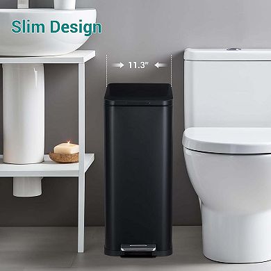 Slim 13 Gallon Stainless Steel Step-On Trash Can,Kitchen Bin with Removable Inner Bucket