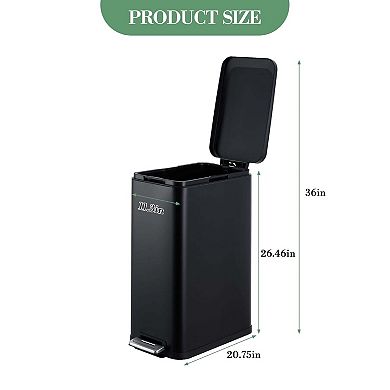 Slim 13 Gallon Stainless Steel Step-On Trash Can,Kitchen Bin with Removable Inner Bucket