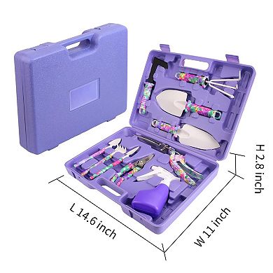 10pc Floral Garden Tool Set Trowel Rake Weeder Pruner Shears Spray Case Gift