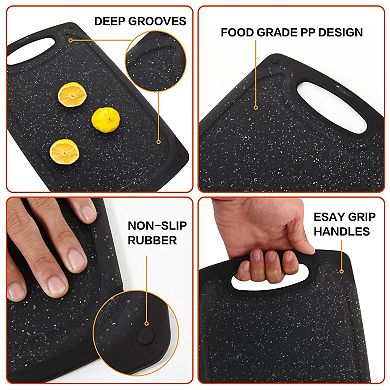 3 boards Non-Slip Plastic Chopping Boards with Grip Handle Juice Grooves
