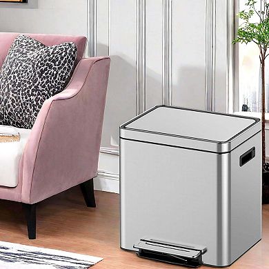 Dual Rectangular Stainless Steel Trash Can with Metal Lid and Step Pedal