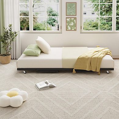 Pop-Up Metal Trundle Bed Frame,Collapsible, Lockable Casters,Space Saving for Guest Room or Daybed