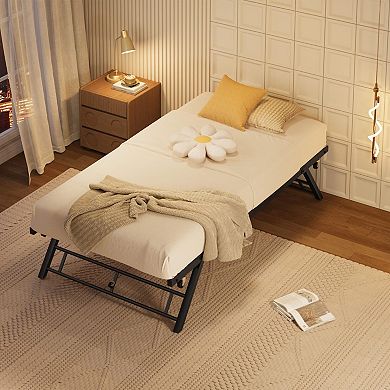 Pop-Up Metal Trundle Bed Frame,Collapsible, Lockable Casters,Space Saving for Guest Room or Daybed
