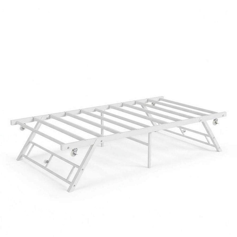 Pop-Up Metal Trundle Bed Frame,Collapsible, Lockable Casters,Space ...