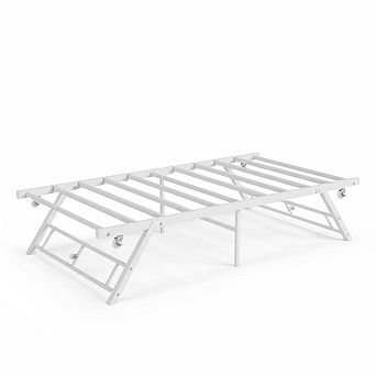 Pop-Up Metal Trundle Bed Frame,Collapsible, Lockable Casters,Space Saving for Guest Room or Daybed